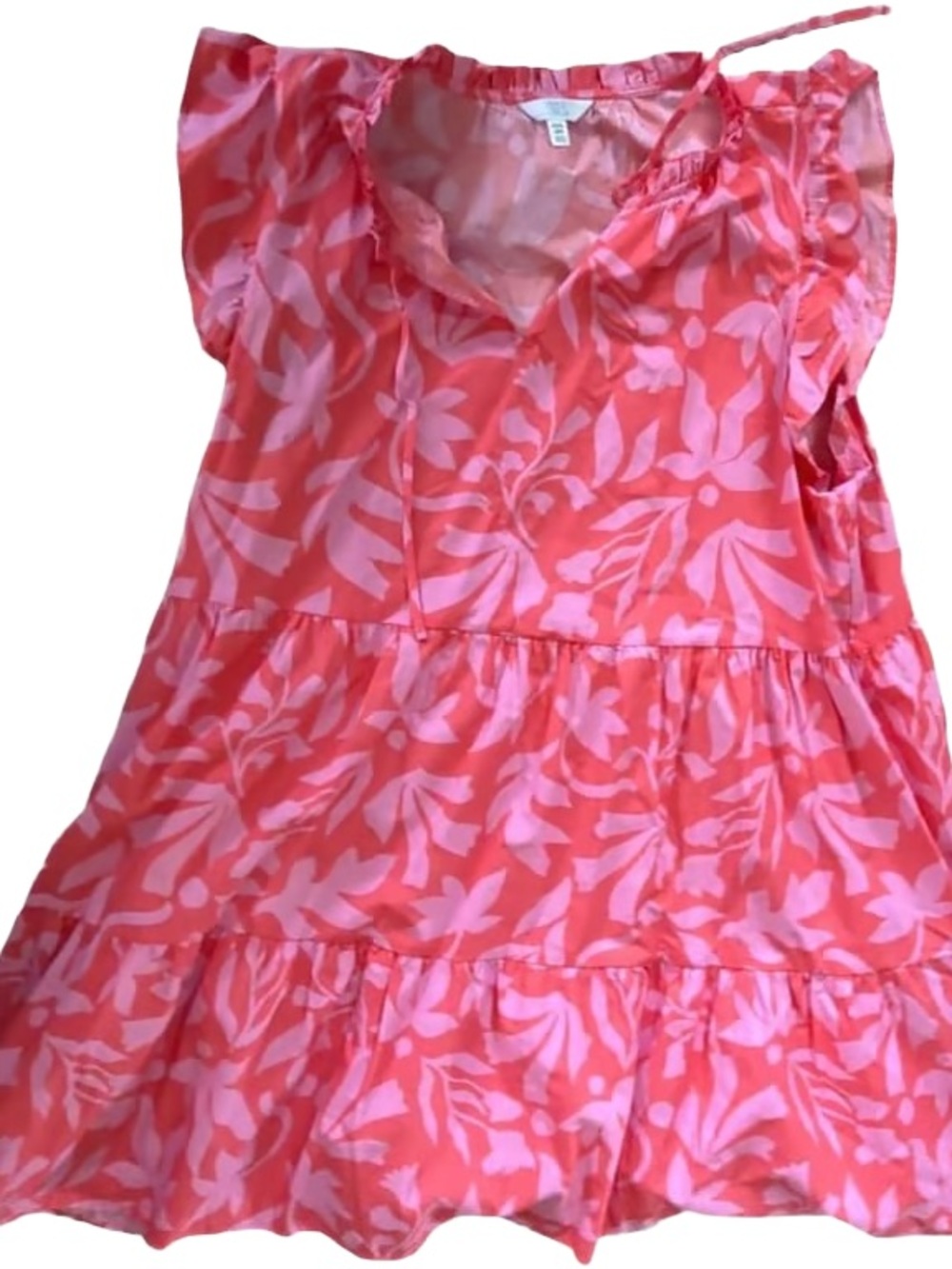 Time and Tru Coral and Light Pink Floral Tiered Dress